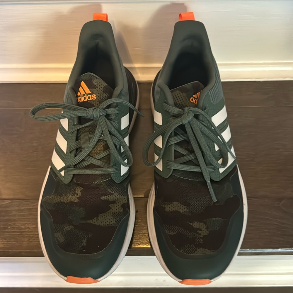 Green camo white and orange size 5 youth sneakers